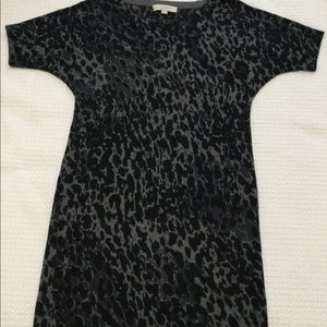 Loft black and grey animal print sweater dress S